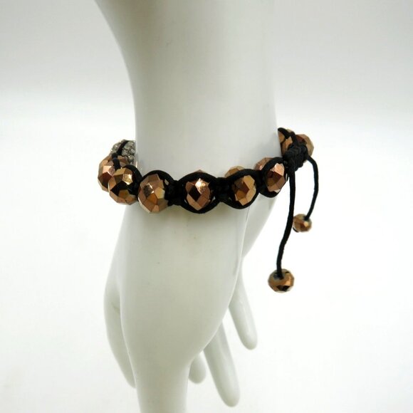 Shamballa Macrame Beaded Bracelet Adjustable Bronze Beads Pave Crystal - Picture 3 of 8